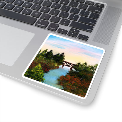 Autumn Landscape Sticker – Bob Ross‑Inspired Fall Art Vinyl Decal