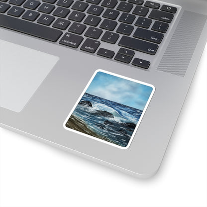 Ocean Waves Kiss-Cut Sticker — Scenic Coastal Sea Art Sticker