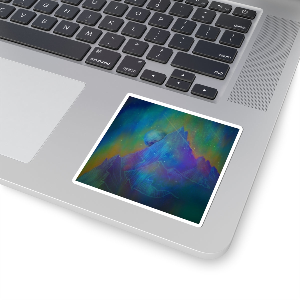 Aurora Mountain Kiss-Cut Sticker — Colorful Cosmic Peak Laptop Decal