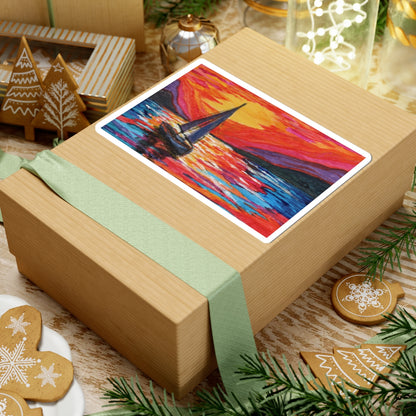 Sailboat Sunset Sticker — Colorful Ocean Scenic Kiss-Cut Decal