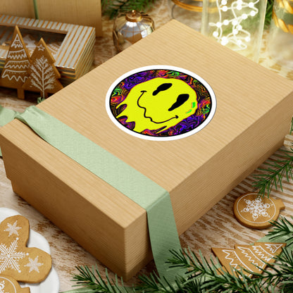 Psychedelic Drip Smiley Sticker — Neon Trippy Kiss-Cut Decal