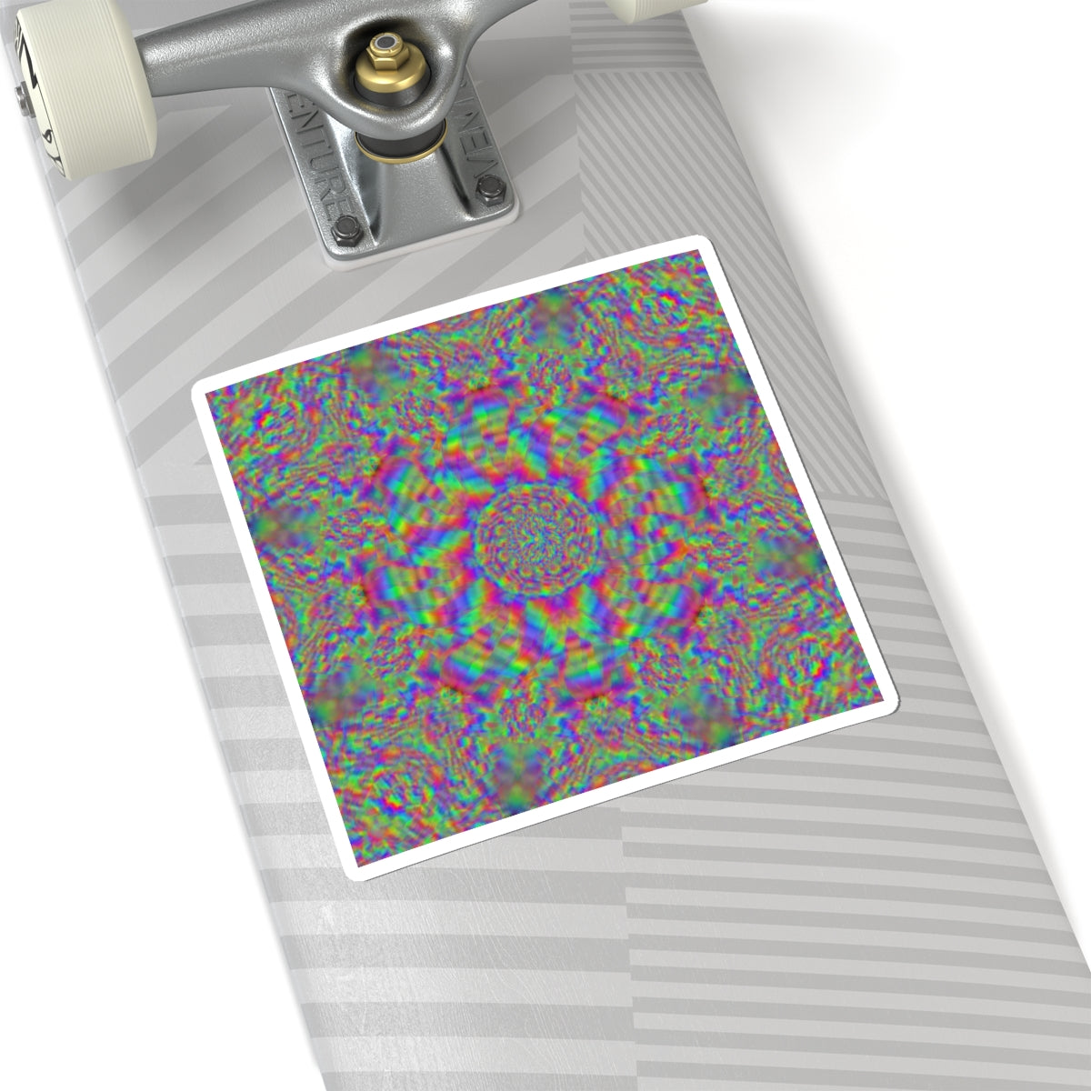Psychedelic Kaleidoscope Square Sticker — Rainbow Mandala Kiss-Cut Decal