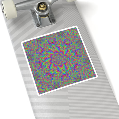 Psychedelic Kaleidoscope Square Sticker — Rainbow Mandala Kiss-Cut Decal