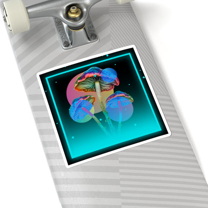 Neon Psychedelic Mushroom Sticker — Retro Vaporwave Kiss-Cut Decal