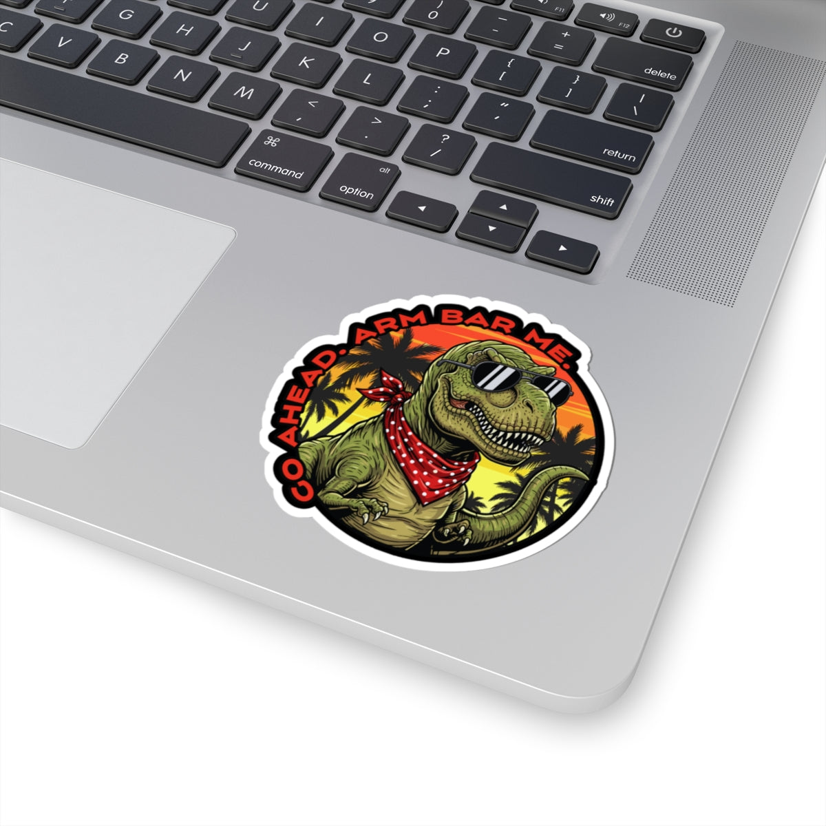 "Go Ahead, Arm Bar Me" Retro Beach Dino Kiss-Cut Sticker
