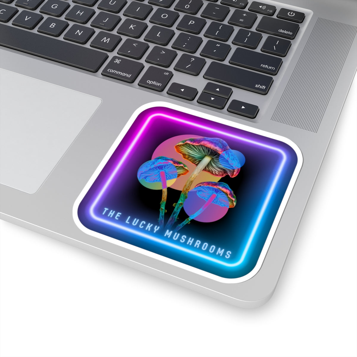 Neon Psychedelic Mushroom Sticker — "The Lucky Mushrooms" Kiss-Cut Vinyl