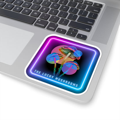 Neon Psychedelic Mushroom Sticker — "The Lucky Mushrooms" Kiss-Cut Vinyl