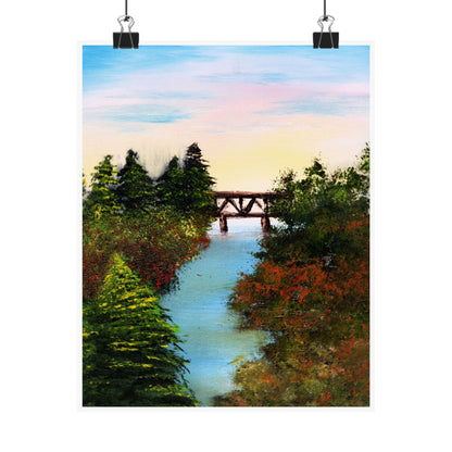 River Bridge Landscape Poster — Matte Vertical Wall Art