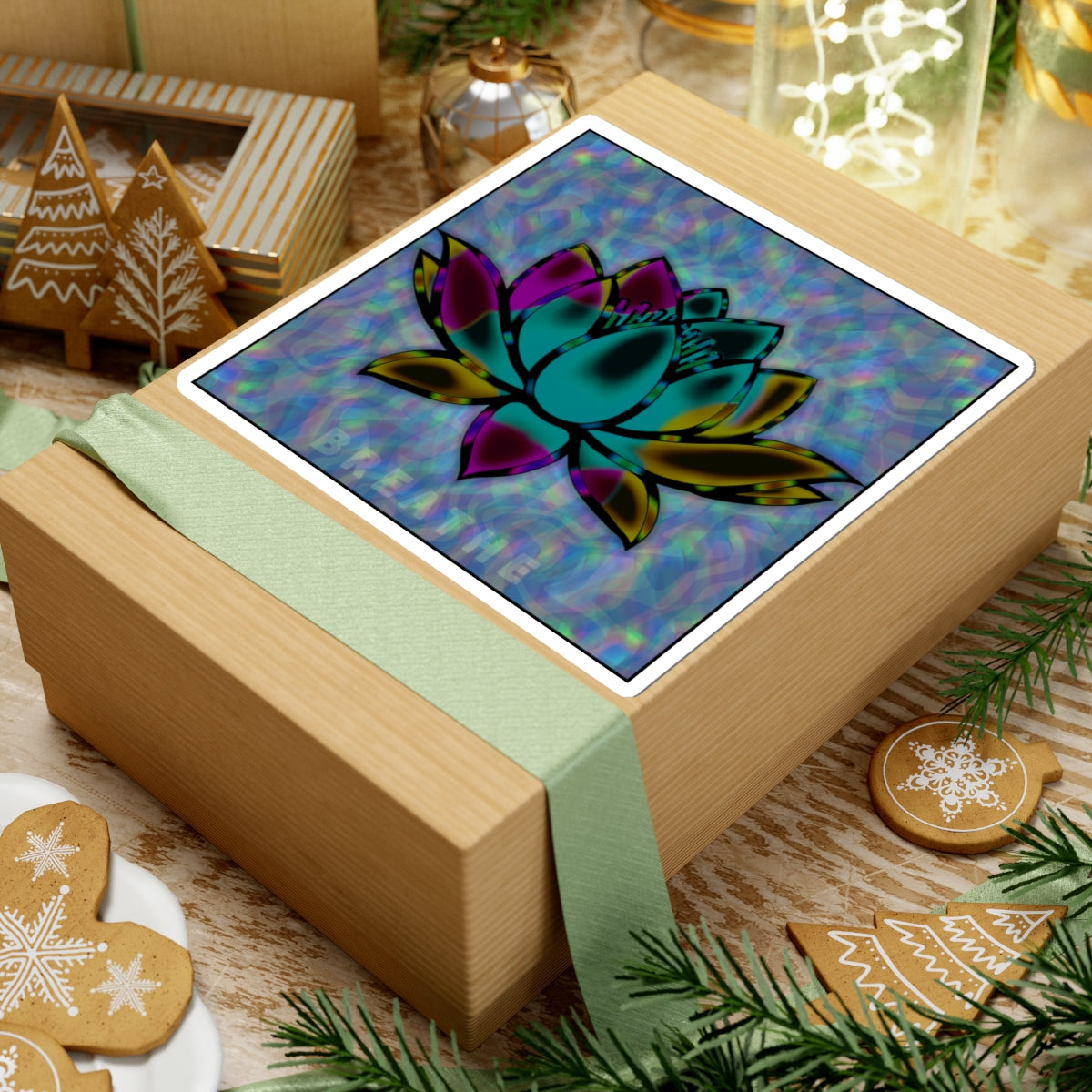 Lotus 'Breathe' Sticker — Holographic Meditation Kiss-Cut Sticker