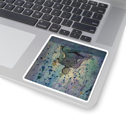Contemplative Figure Watercolor Sticker — Abstract Galaxy Splash Kiss-Cut Sticker