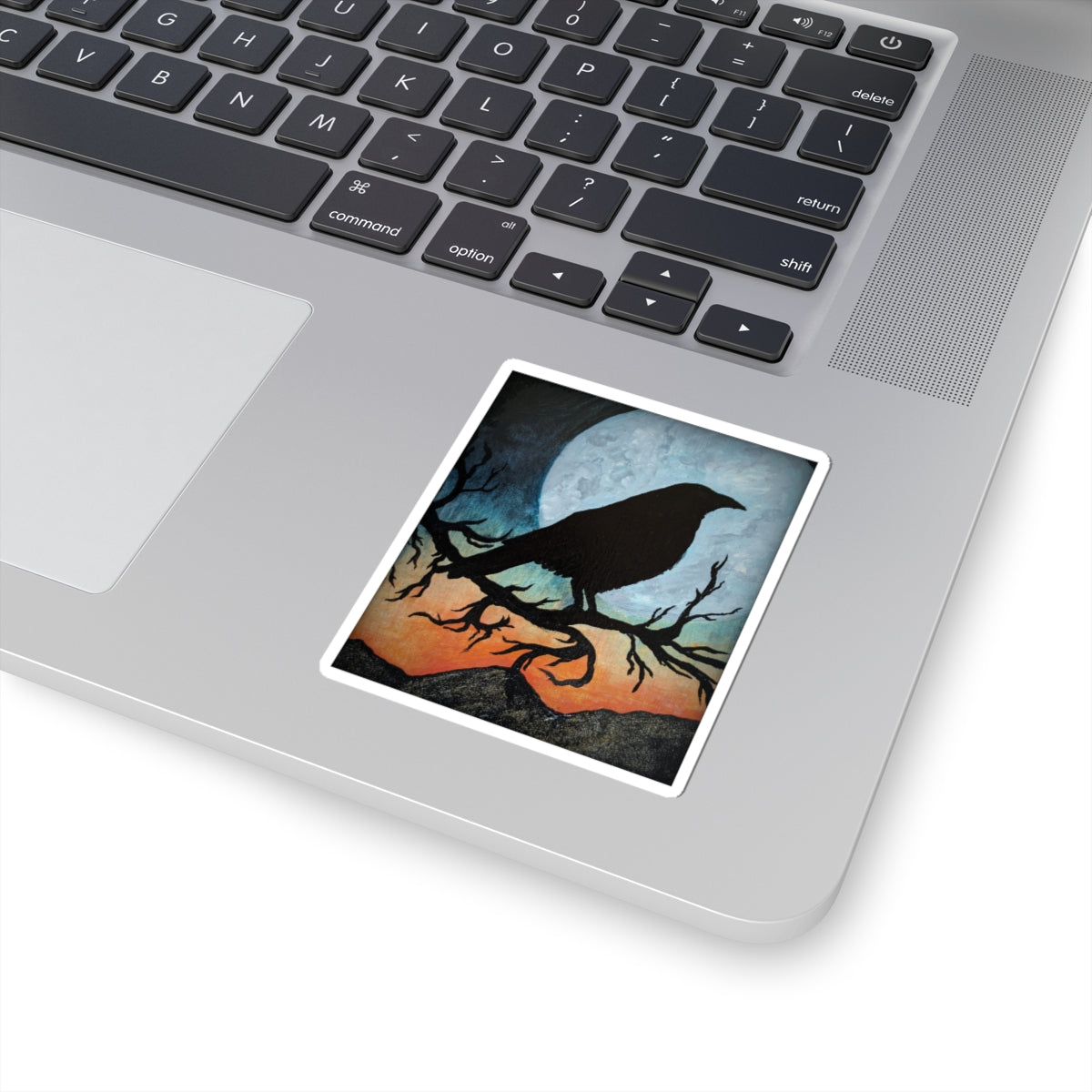 Raven Silhouette Sticker — Moonlit Crow on Branch Kiss-Cut Decal