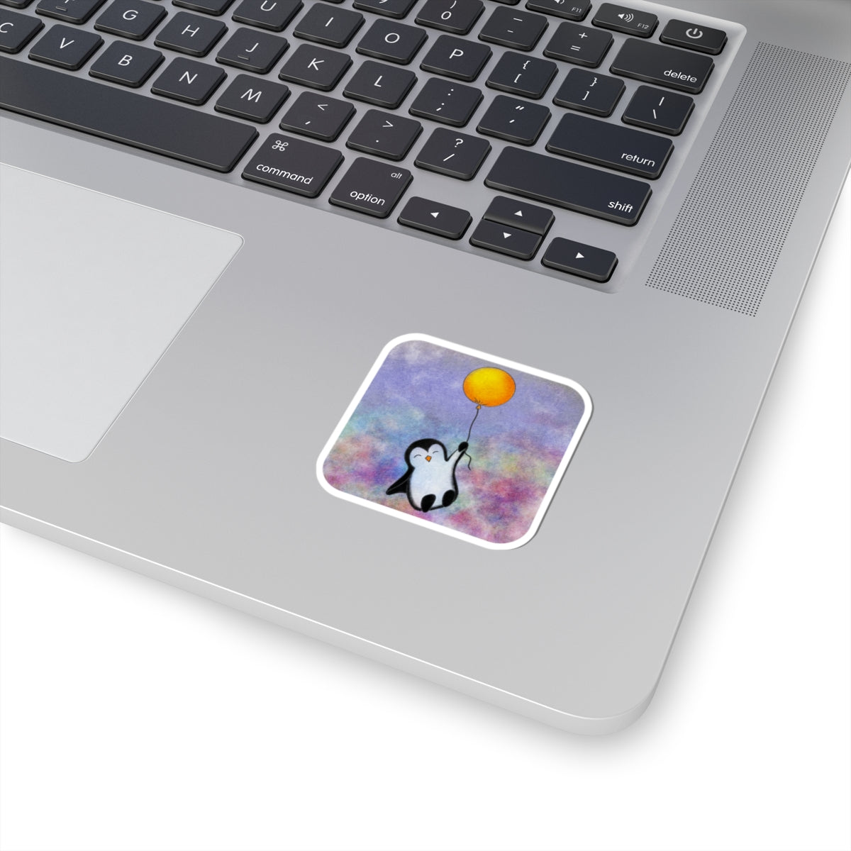 Penguin with Balloon Kiss-Cut Sticker – Cute Pastel Laptop Decal