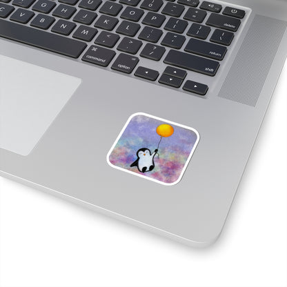 Penguin with Balloon Kiss-Cut Sticker – Cute Pastel Laptop Decal