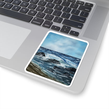 Ocean Waves Kiss-Cut Sticker — Scenic Coastal Sea Art Sticker