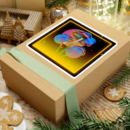 Psychedelic Neon Mushroom Sticker — Colorful Trippy Kiss-Cut Decal