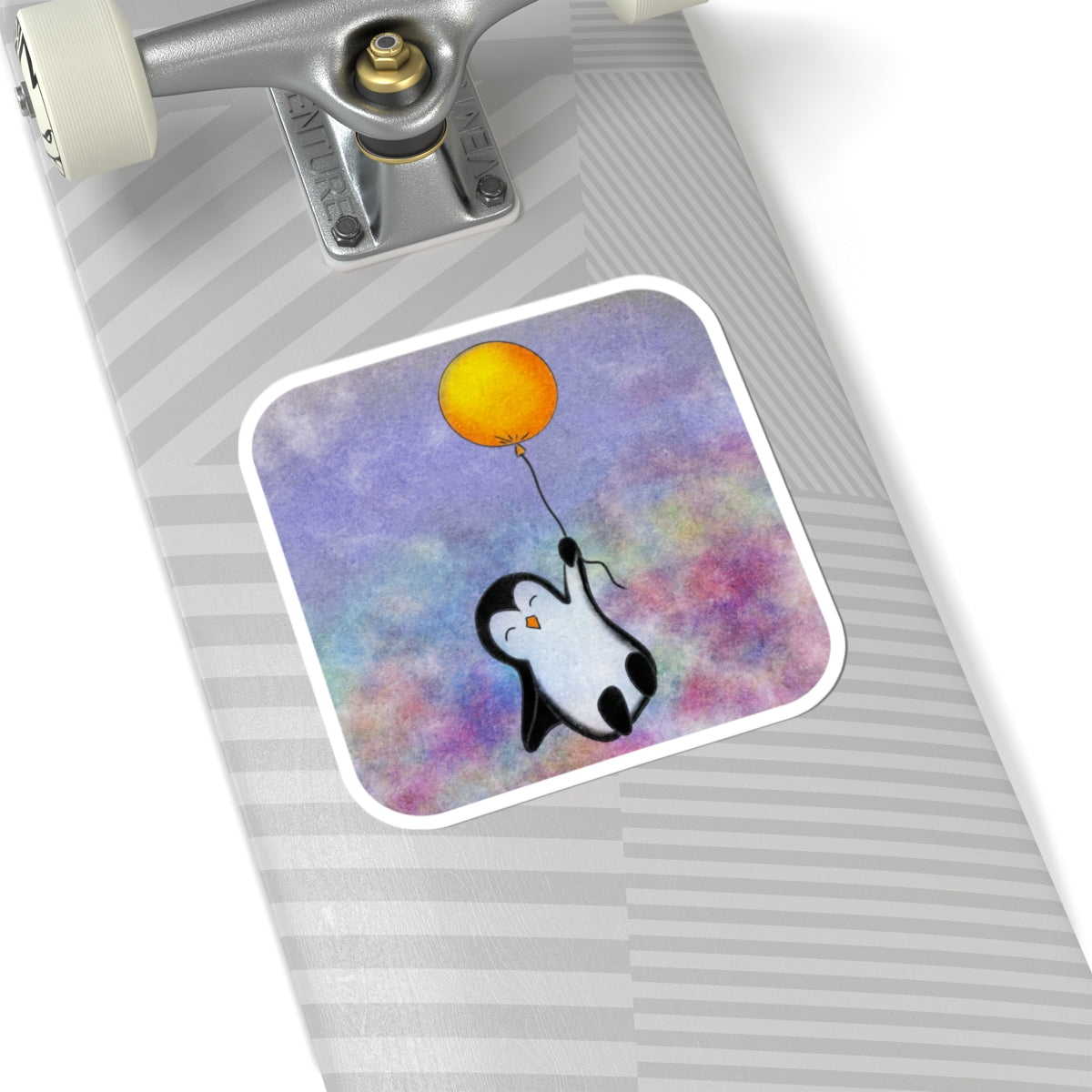 Penguin with Balloon Kiss-Cut Sticker – Cute Pastel Laptop Decal