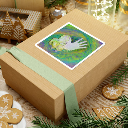 Psychedelic Outstretched Hand Sticker — Trippy Green Swirl