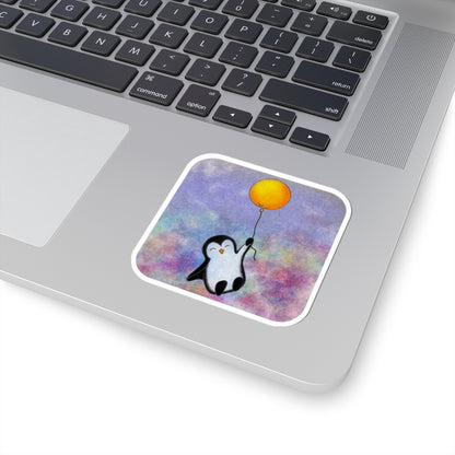 Penguin with Balloon Kiss-Cut Sticker – Cute Pastel Laptop Decal