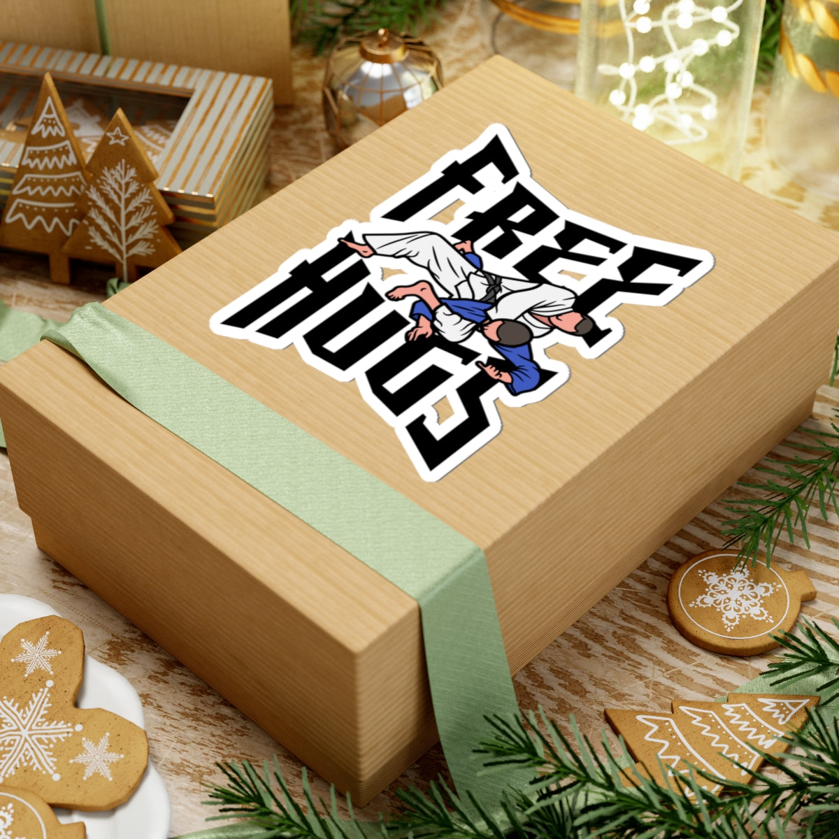 Free Hugs BJJ Sticker — Martial Arts Kiss-Cut Vinyl Decal