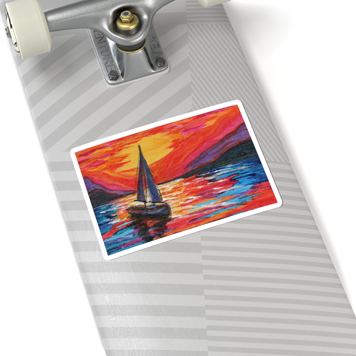 Sailboat Sunset Sticker — Colorful Ocean Scenic Kiss-Cut Decal