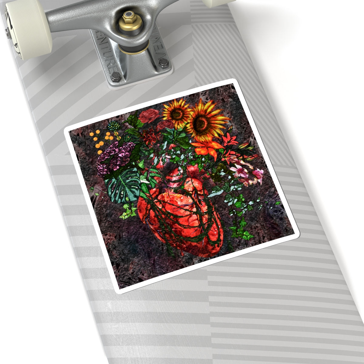 Anatomical Heart Floral Sticker — Vintage Botanical Medical Art Kiss-Cut