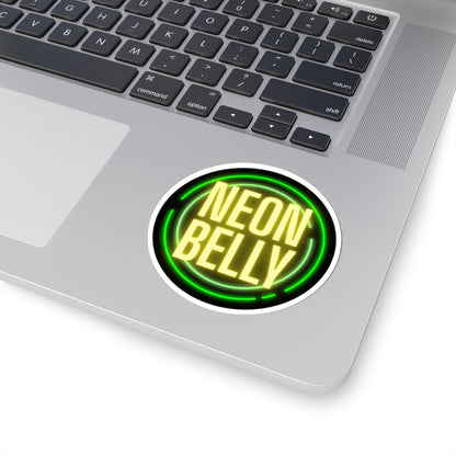 Neon Belly Round Sticker – Retro Green & Yellow Neon Logo Kiss-Cut Sticker