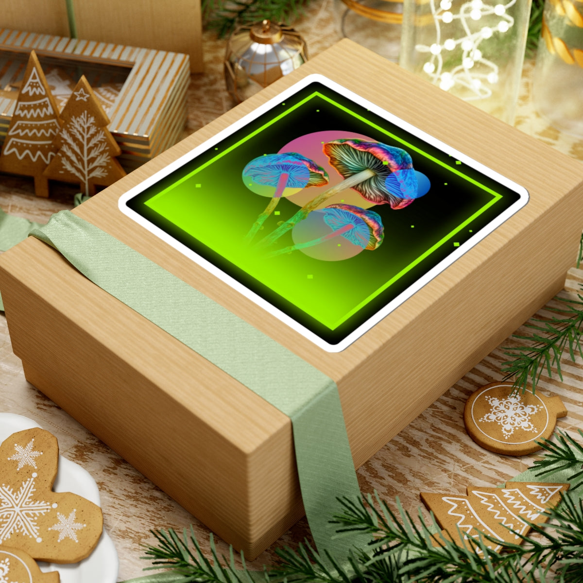 Psychedelic Neon Mushroom Sticker - Kiss-Cut Laptop Decal