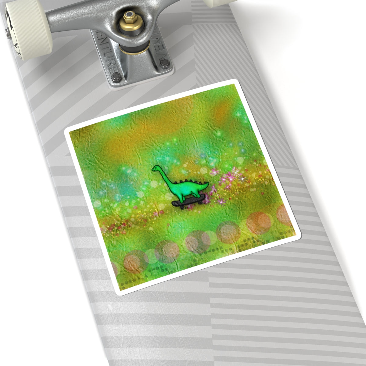 Green Skateboarding Dinosaur Sticker — Cute Kiss-Cut Decal