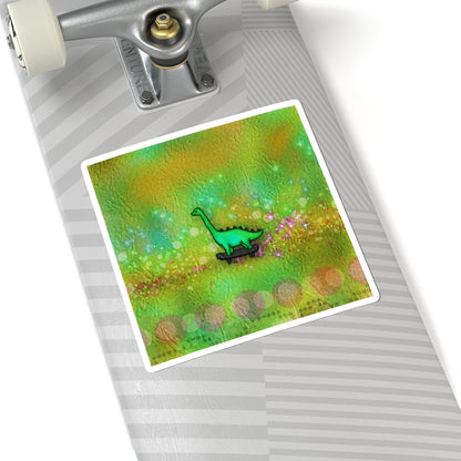 Green Skateboarding Dinosaur Sticker — Cute Kiss-Cut Decal
