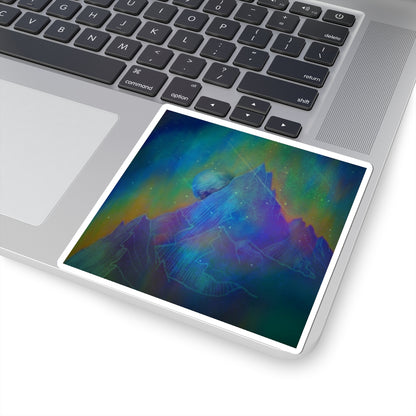 Aurora Mountain Kiss-Cut Sticker — Colorful Cosmic Peak Laptop Decal