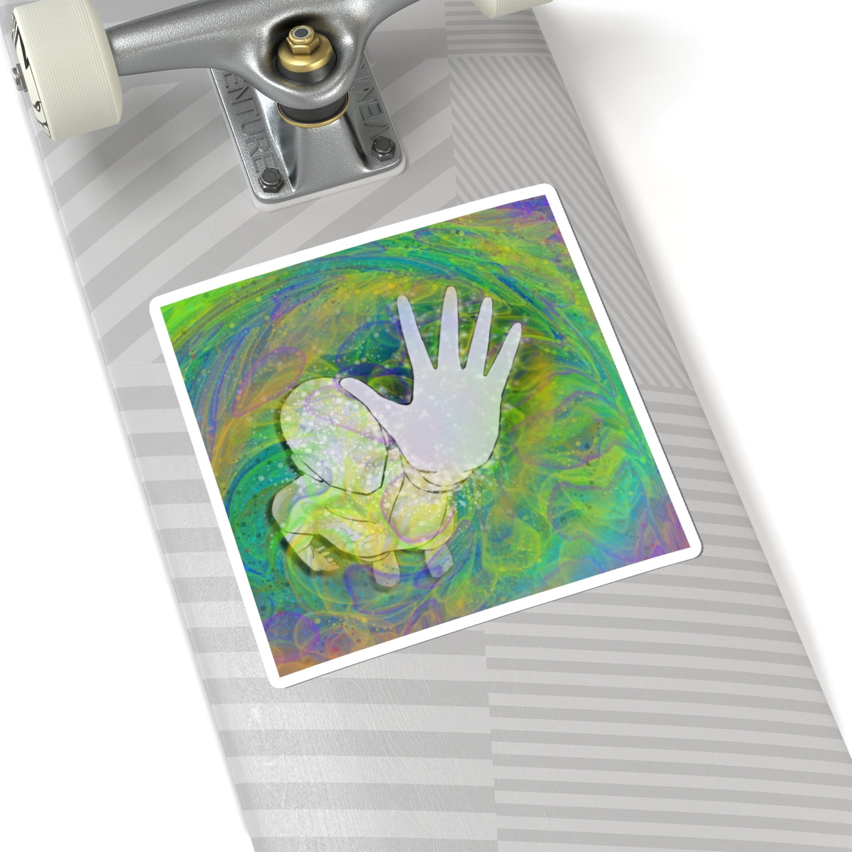 Psychedelic Outstretched Hand Sticker — Trippy Green Swirl