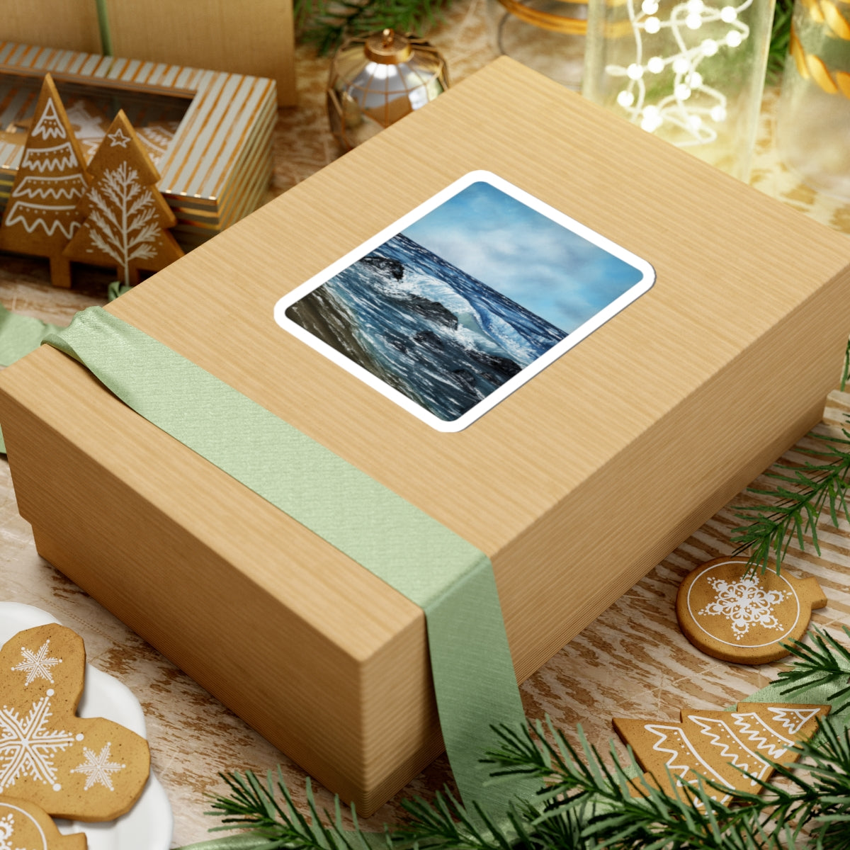 Ocean Waves Kiss-Cut Sticker — Scenic Coastal Sea Art Sticker