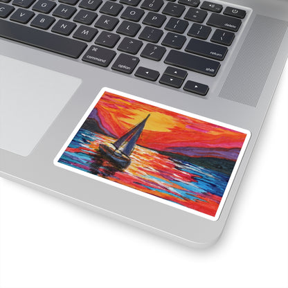Sailboat Sunset Sticker — Colorful Ocean Scenic Kiss-Cut Decal