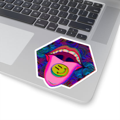 Psychedelic Tongue Smile Sticker — Retro Trippy Kiss-Cut Decal
