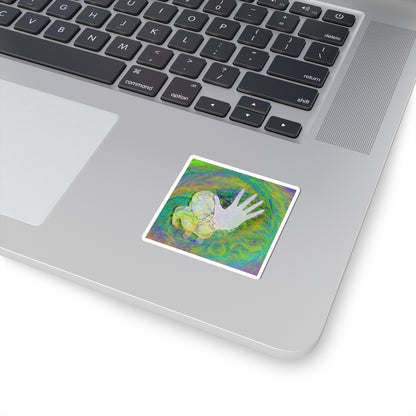 Psychedelic Outstretched Hand Sticker — Trippy Green Swirl