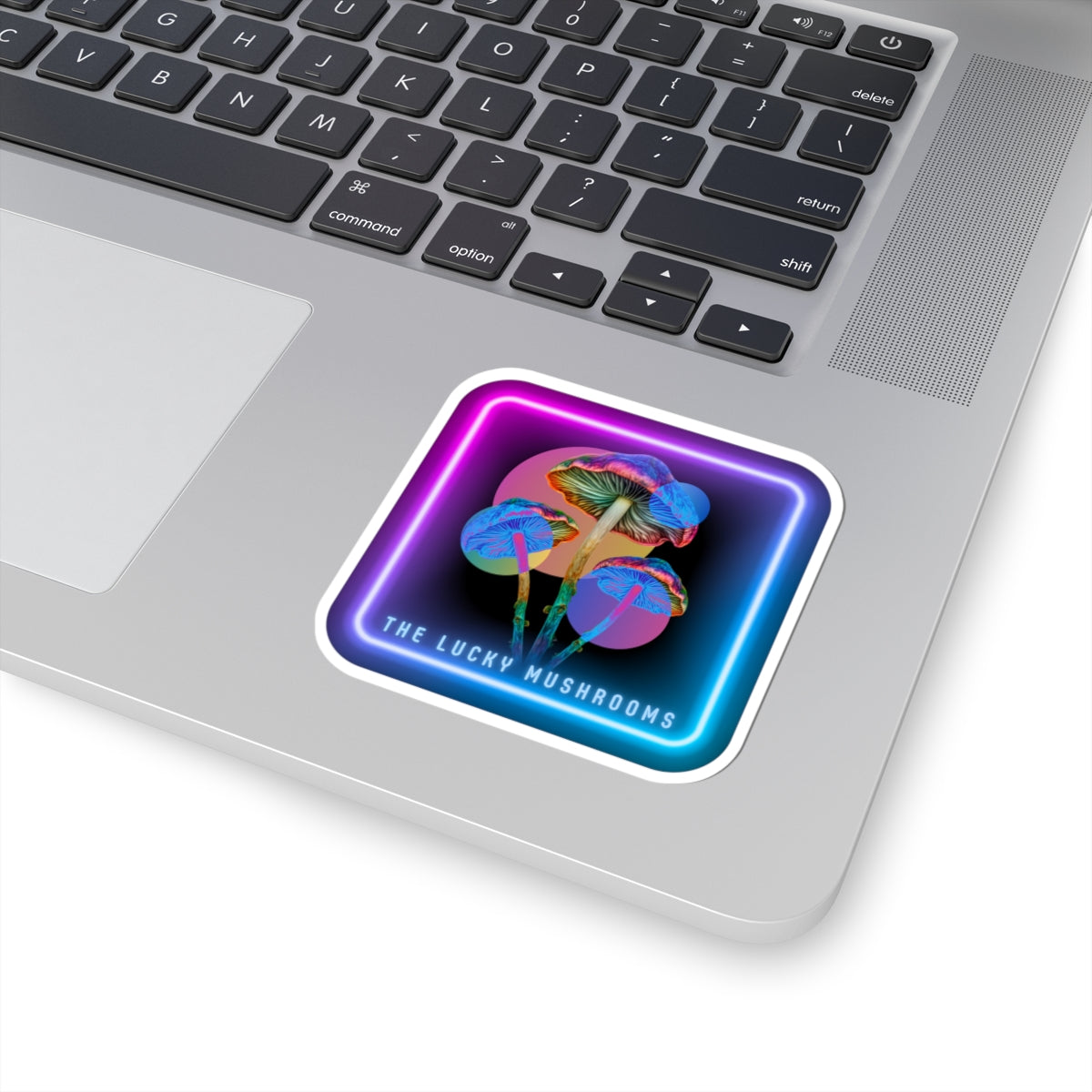 Neon Psychedelic Mushroom Sticker — "The Lucky Mushrooms" Kiss-Cut Vinyl