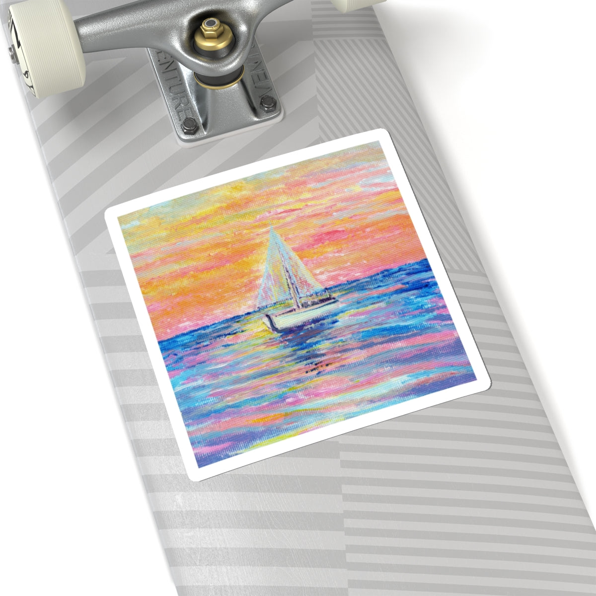 Sailboat Sunset Sticker — Colorful Seascape Kiss-Cut Decal