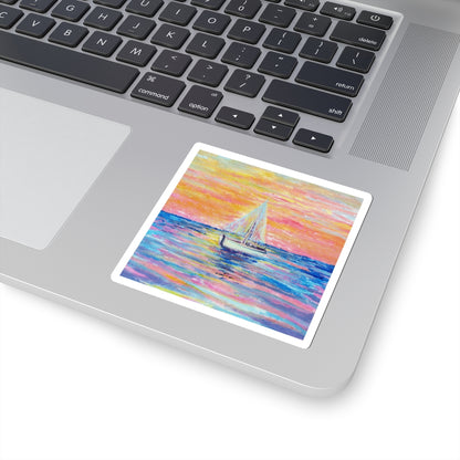 Sailboat Sunset Sticker — Colorful Seascape Kiss-Cut Decal