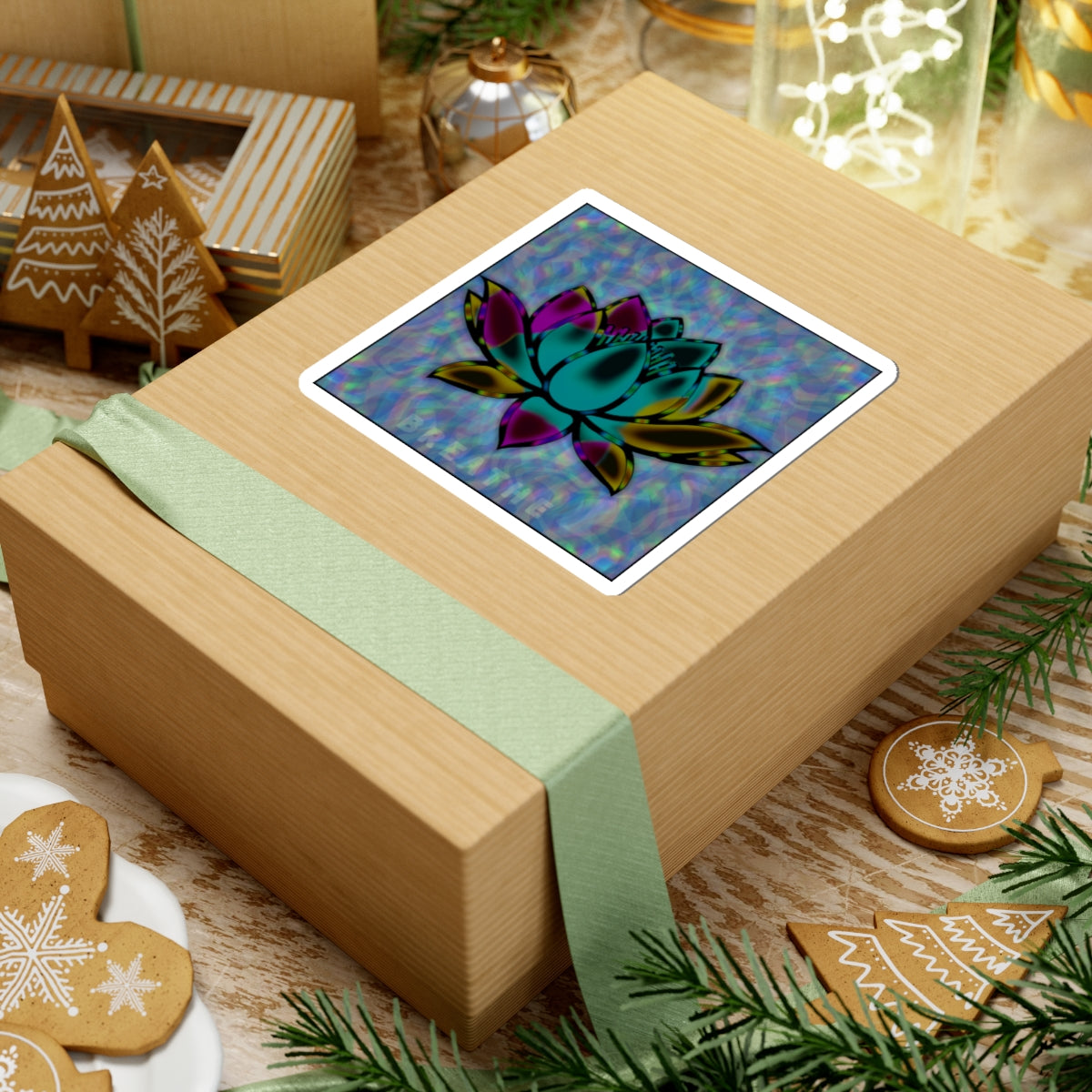 Lotus 'Breathe' Sticker — Holographic Meditation Kiss-Cut Sticker