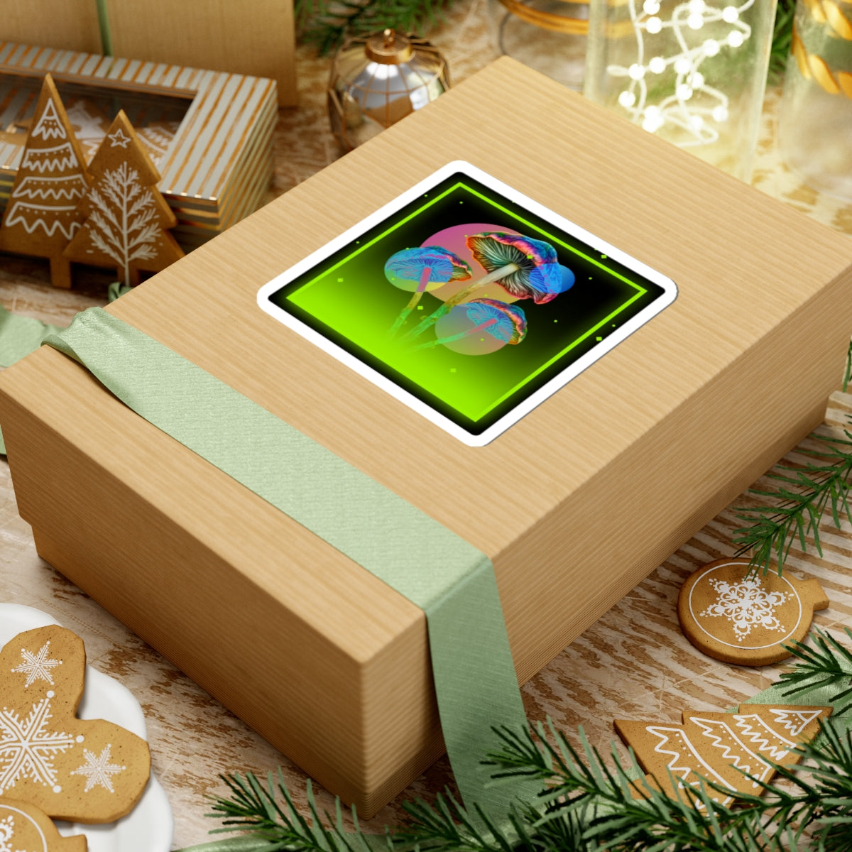 Psychedelic Neon Mushroom Sticker - Kiss-Cut Laptop Decal