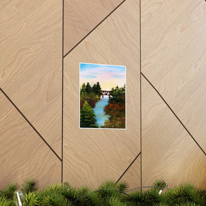River Bridge Landscape Poster — Matte Vertical Wall Art