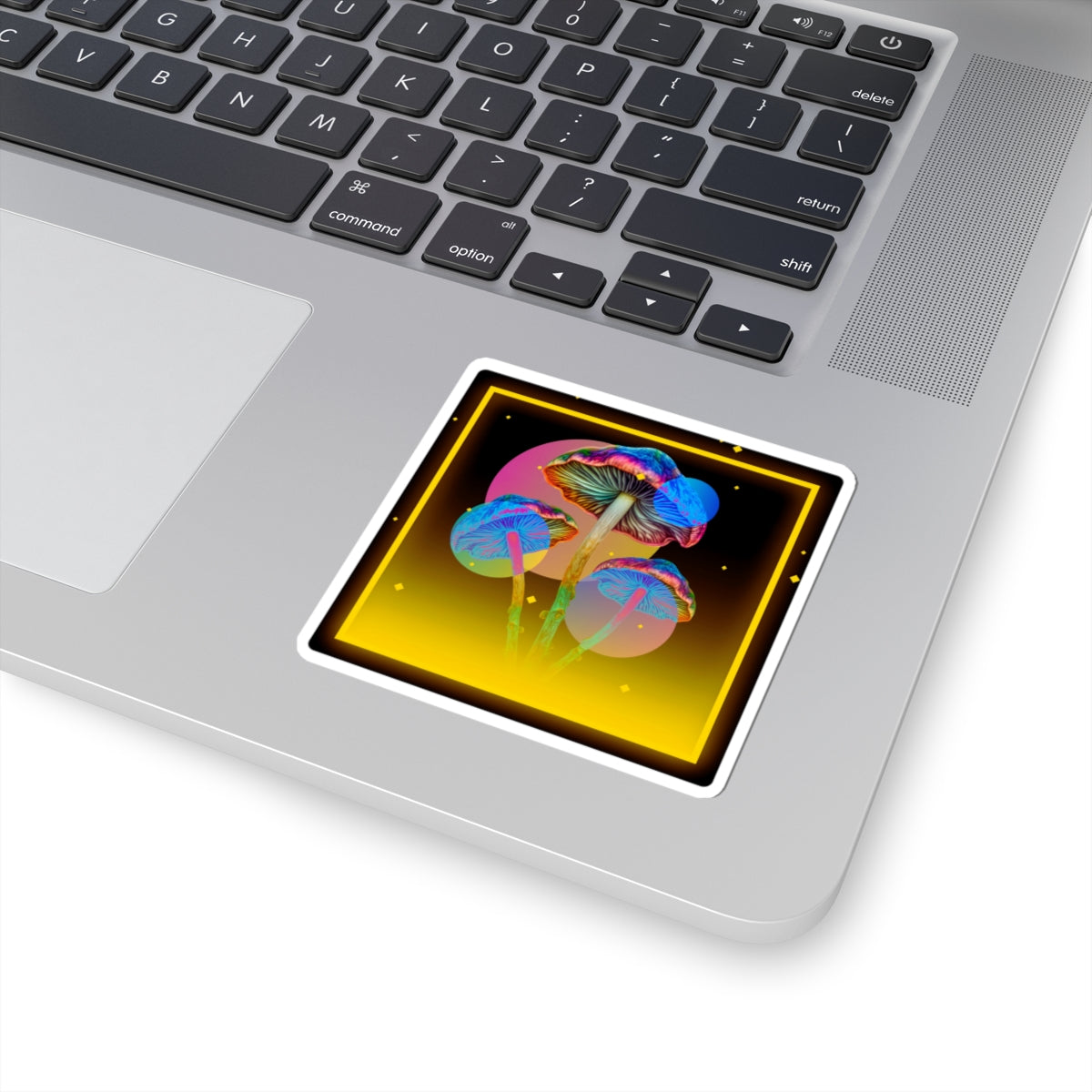Psychedelic Neon Mushroom Sticker — Colorful Trippy Kiss-Cut Decal