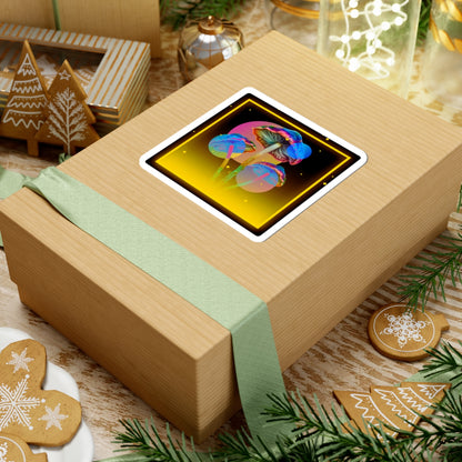 Psychedelic Neon Mushroom Sticker — Colorful Trippy Kiss-Cut Decal