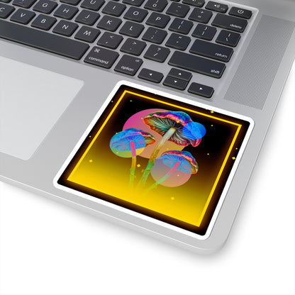 Psychedelic Neon Mushroom Sticker — Colorful Trippy Kiss-Cut Decal