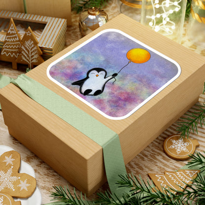 Penguin with Balloon Kiss-Cut Sticker – Cute Pastel Laptop Decal