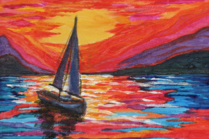 Sailboat Sunset Sticker — Colorful Ocean Scenic Kiss-Cut Decal