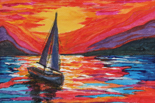 Sailboat Sunset Sticker — Colorful Ocean Scenic Kiss-Cut Decal