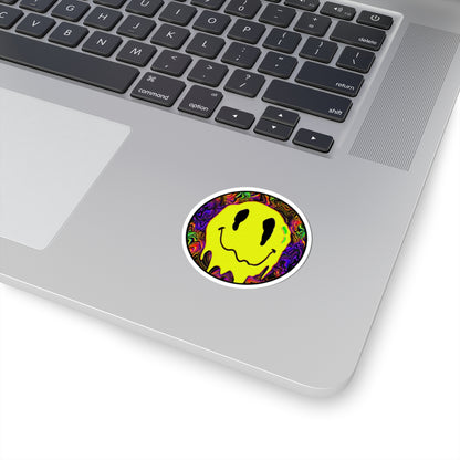 Psychedelic Drip Smiley Sticker — Neon Trippy Kiss-Cut Decal
