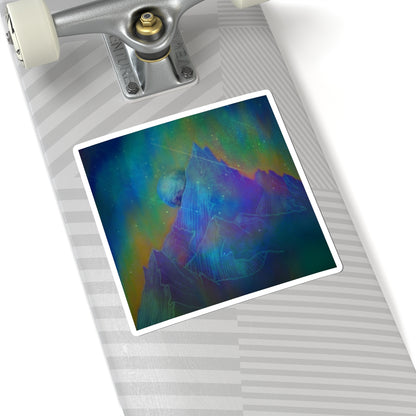 Aurora Mountain Kiss-Cut Sticker — Colorful Cosmic Peak Laptop Decal