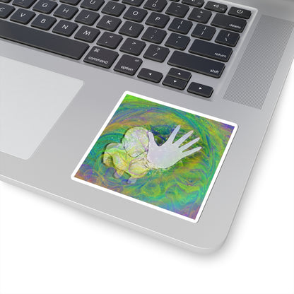 Psychedelic Outstretched Hand Sticker — Trippy Green Swirl